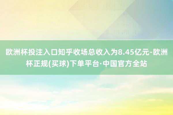 欧洲杯投注入口知乎收场总收入为8.45亿元-欧洲杯正规(买球)下单平台·中国官方全站